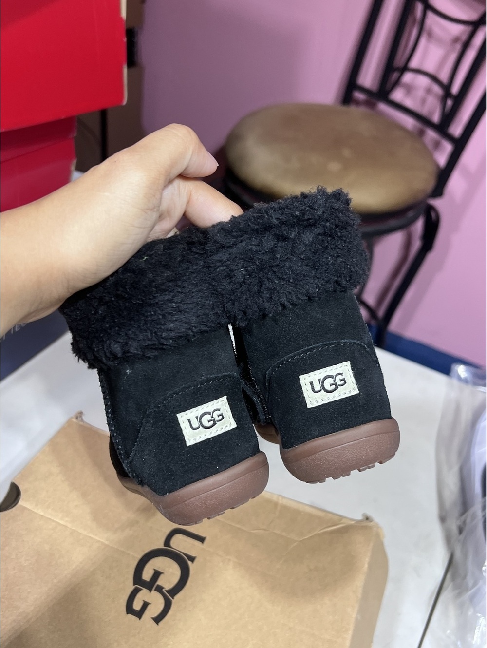 UGG Kids Black Suede Shearling Lined Boots Size 10